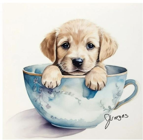 Watercolor Labrador Retriever in a teacup Painting Art Print