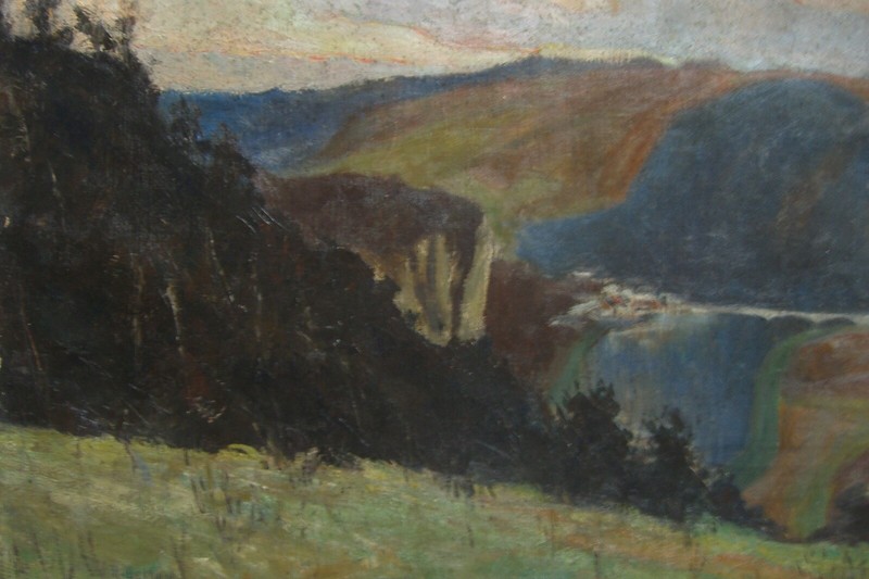 ::RENE DEMAN *1875 °LANDSCHAFT UM 1900 WIESEN BERGE WALD TAL FRANKREICH ? ANTIK gallery
