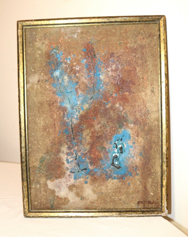 antique original abstract mixed media Bruno Capacci oil painting cross on board.