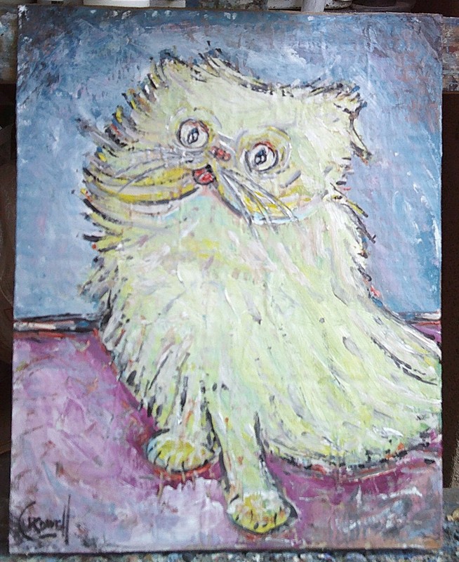 JUST AN OPINION new 8×10 cat oil painting Card Panel original art signed Crowell