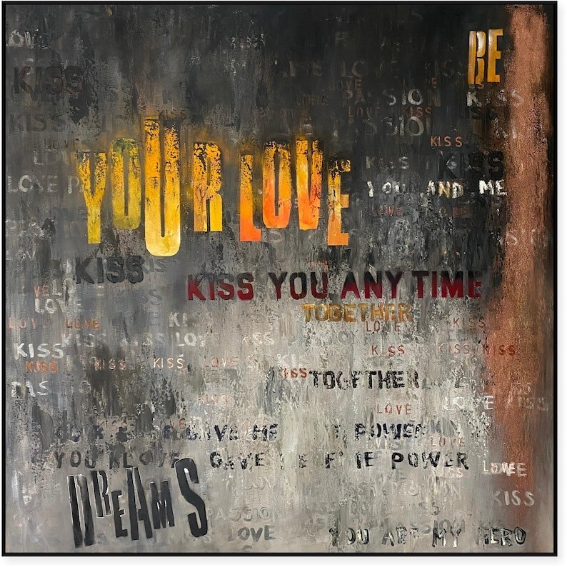 Industrial Text Wall Art | Huge Urban Typography Grunge Graffiti Canvas Painting