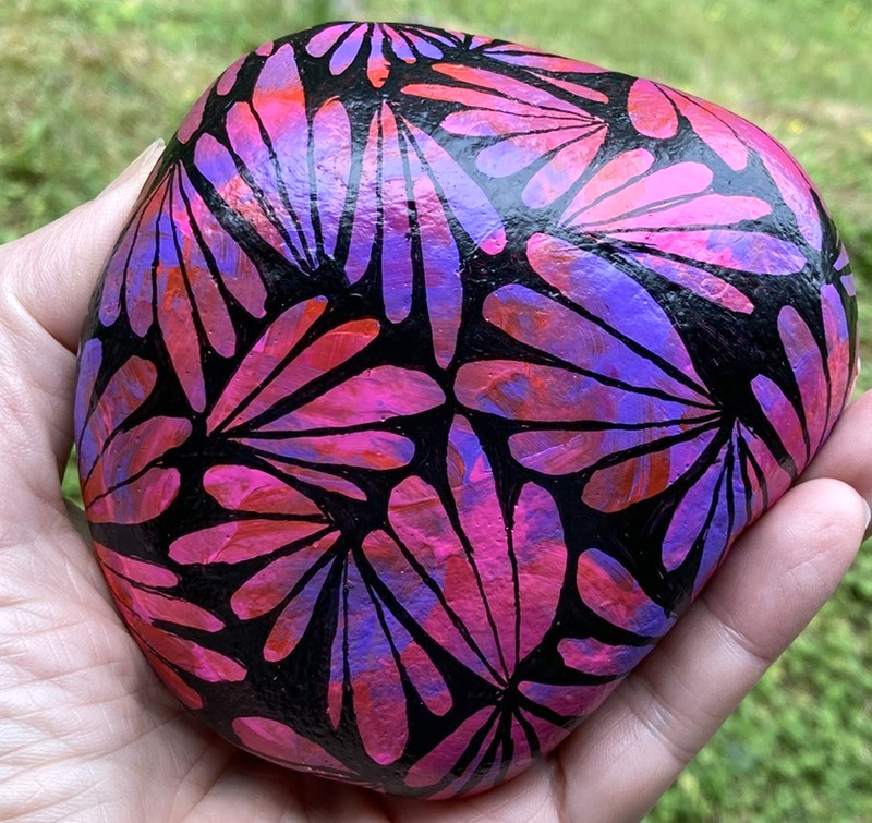 Pink Purple Black Floral Hand Painted Rock Art Flowers Stone – amylenore