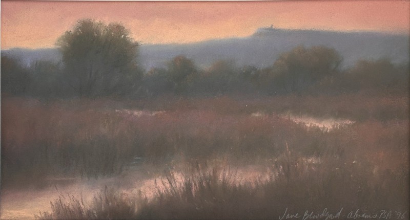 Jane Bloodgood Abrams pastel painting Marsh at Dusk Sunset Hudson Valley 1996