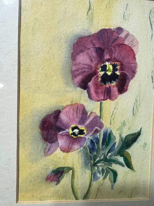Lee Bradley "Pansies" Watercolor Painting - Signed And Framed gallery