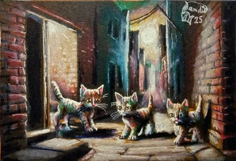 ACEO Jacob Landis Kitty Tabby ORIGINAL Art Print # Of 25 "Three Cats And A Truck gallery