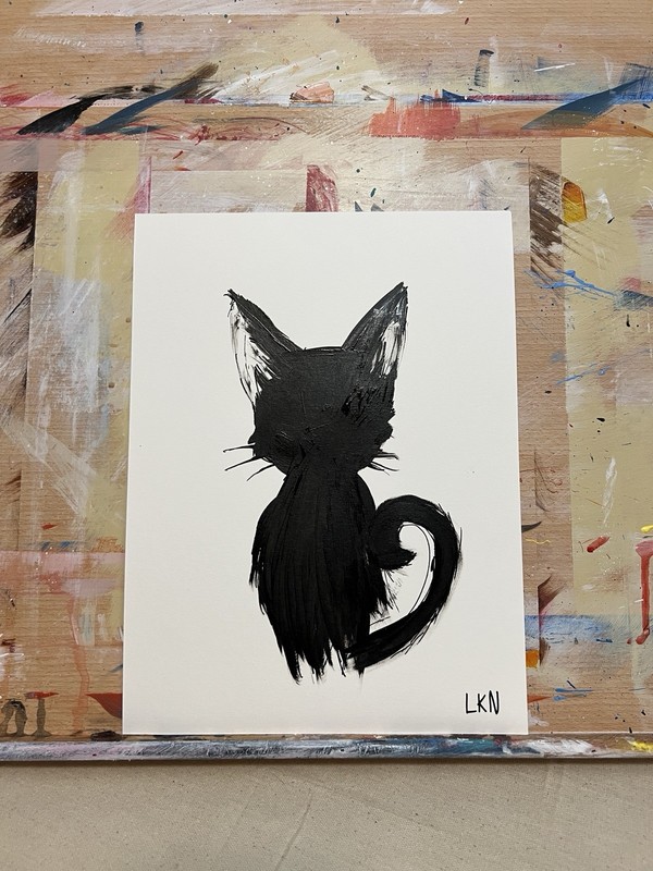 Laeknapes 12x9 Original Abstract Paper Museum Home Painting Artwork Perky Kitty gallery