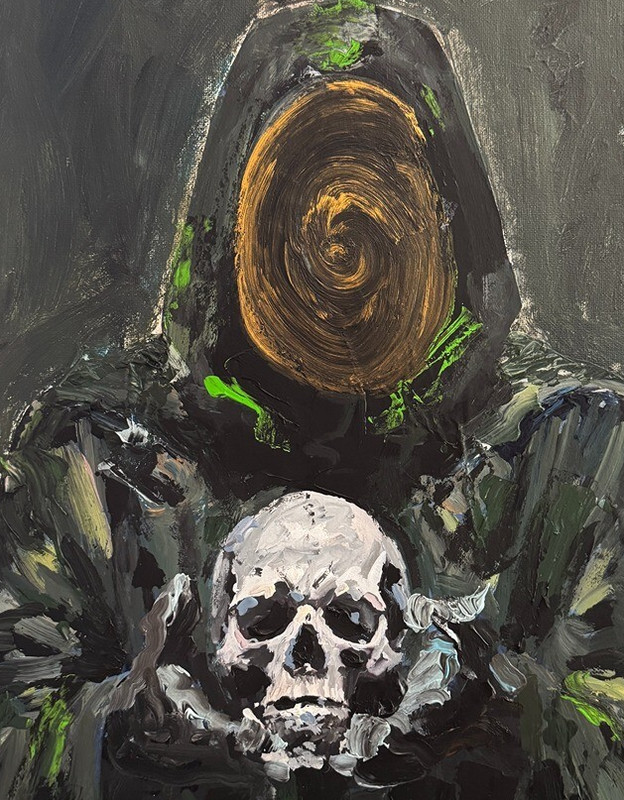 Original Dark Grim Reaper Doom Skull Death Impasto Art Painting on Canvas 16x20" gallery
