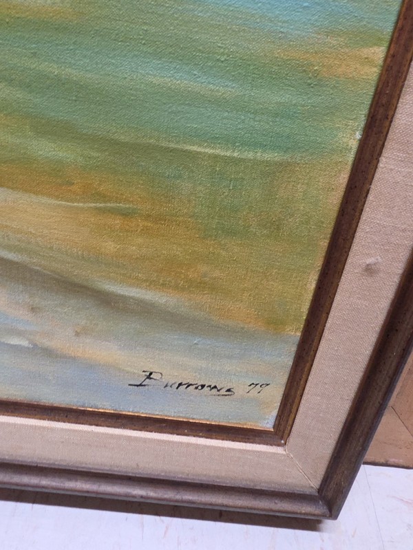 Burrows Large Framed Signed Canvas Seascape Coastline Painting 1979 gallery