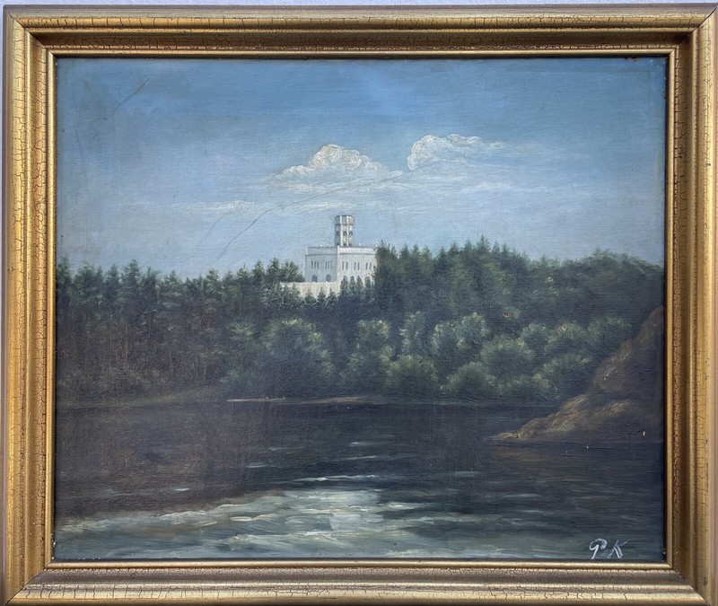 Unknown Impressionist Coastal Landscape Castle Burg Tower Oil Painting Antique