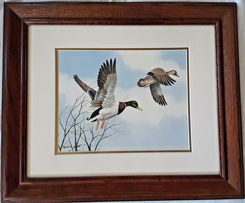 MARJORIE OLSON (1934-2018), Original Watercolor, Pair Mallards in Flight