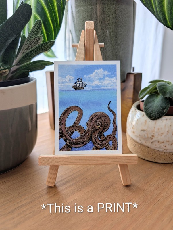 ACEO PRINT Original Painting Kraken Ocean Sea Octopus Crypid Monster Acrylic Art gallery