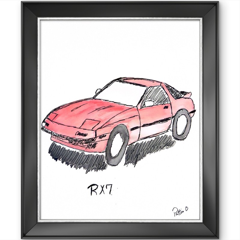 Red RX-7 Dreams 14X11 Contemporary Automotive Fine Art Gallery Paper Watercolor