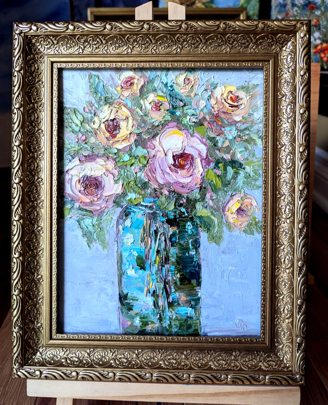 ORIGINAL OIL Painting Peony FLOWERS IN VASE impasto by Olga Diduh.