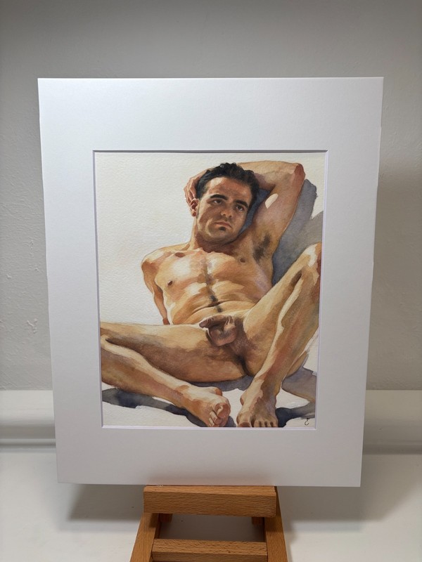 🎨 ORIGINAL NUDE MALE WATERCOLOR PAINTING by Eric Fisher gallery