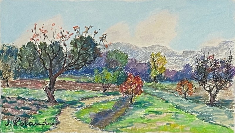 St Pierre Aubagne Provence Landscape Pastel Gouache 20th Signed J Roland France