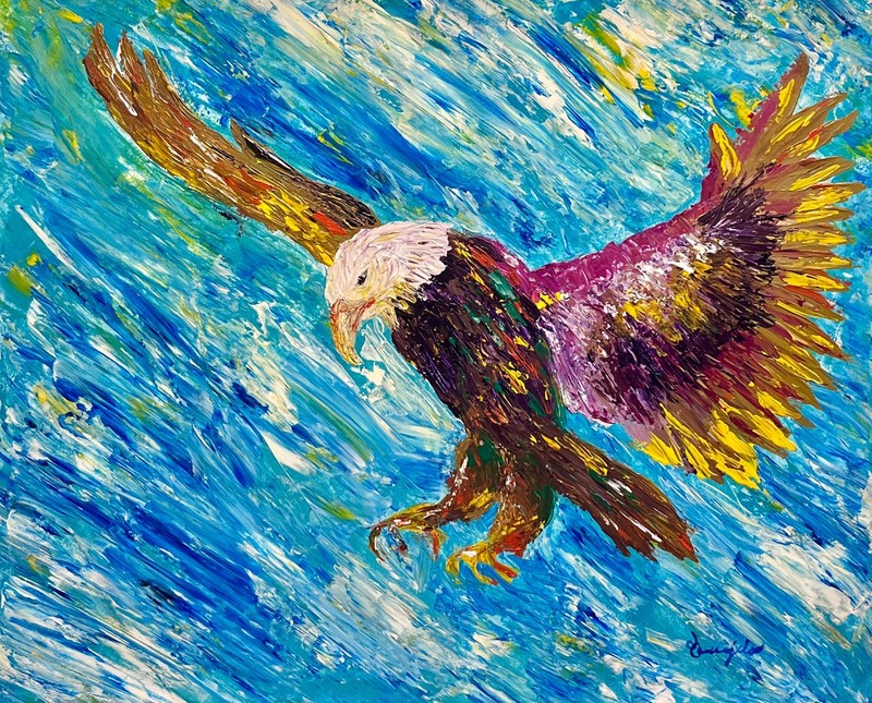 GUAJARDO Original Neo Expressionism Eagle Swooping Down 14X17 Paper Signed Art gallery
