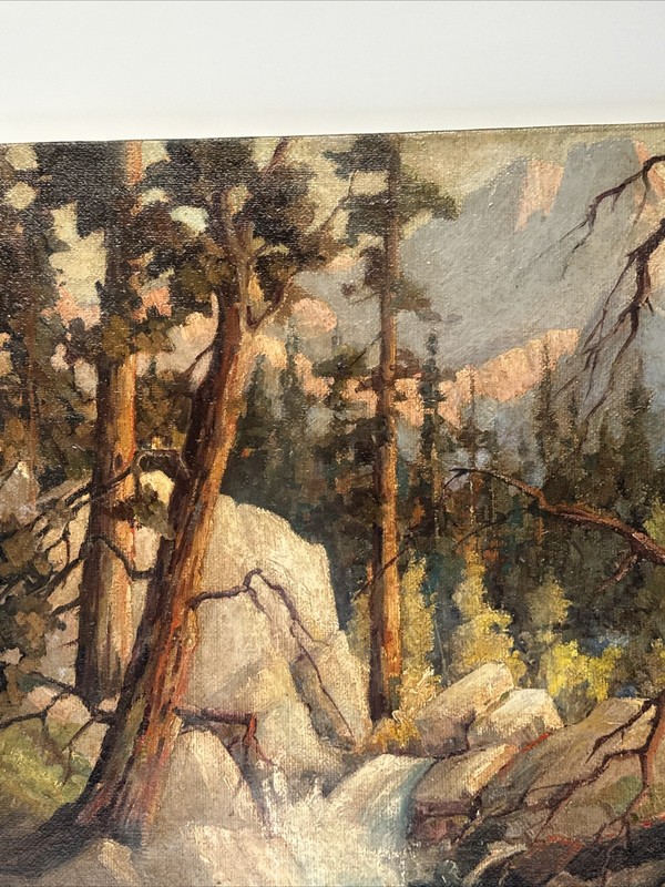 Antique Impressionist Painting Landscape Yosemite Mountains California Large Oil gallery