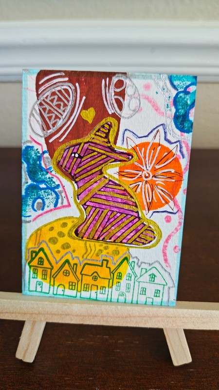 ACEO original art mini card gouache watercolor ink abstract floral collage 2