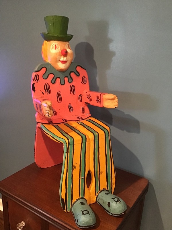 ONE OF A KIND FOLK ART CLOWN CHILDS CHAIR of WOOD,HAND PAINTED *UNIQUE*