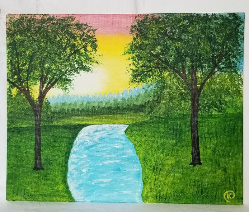 acrylic painting on an 8×10 canvas board of the smooth river