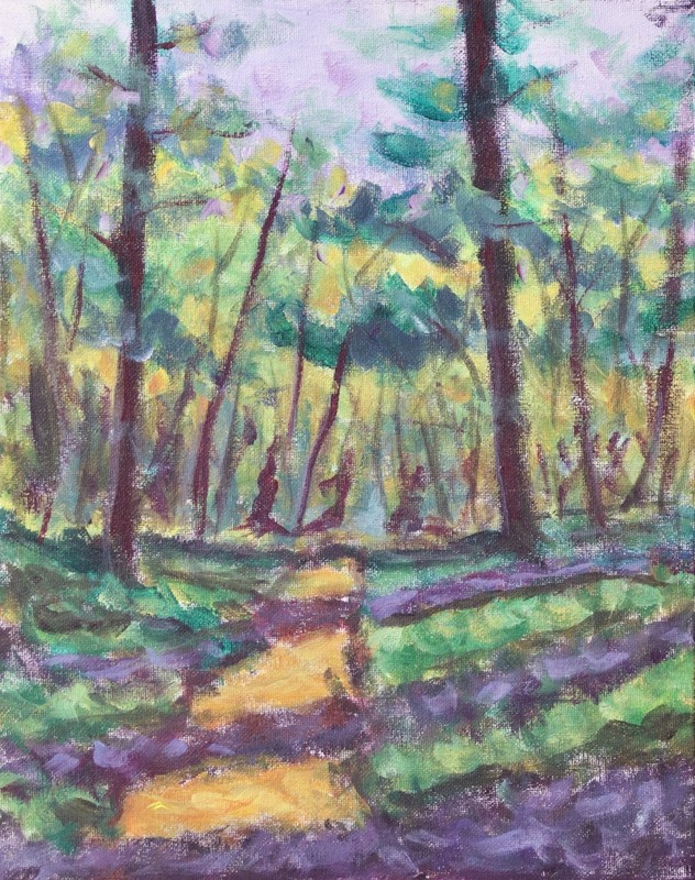 ShawNshawN Original painting 11×14 forest sunset contemporary impressionist art