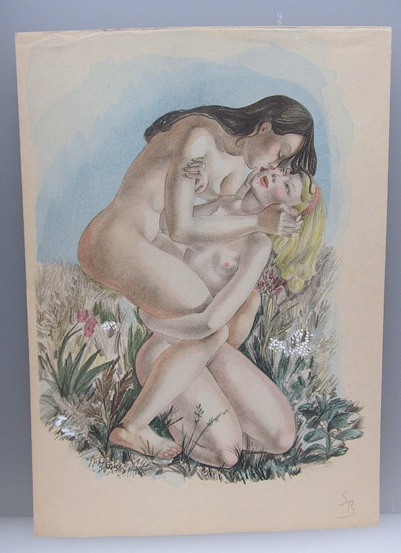 Vintage Erotic Lesbian Nude Women Orig. Colour Lithograph Circa 1950 No 4 gallery