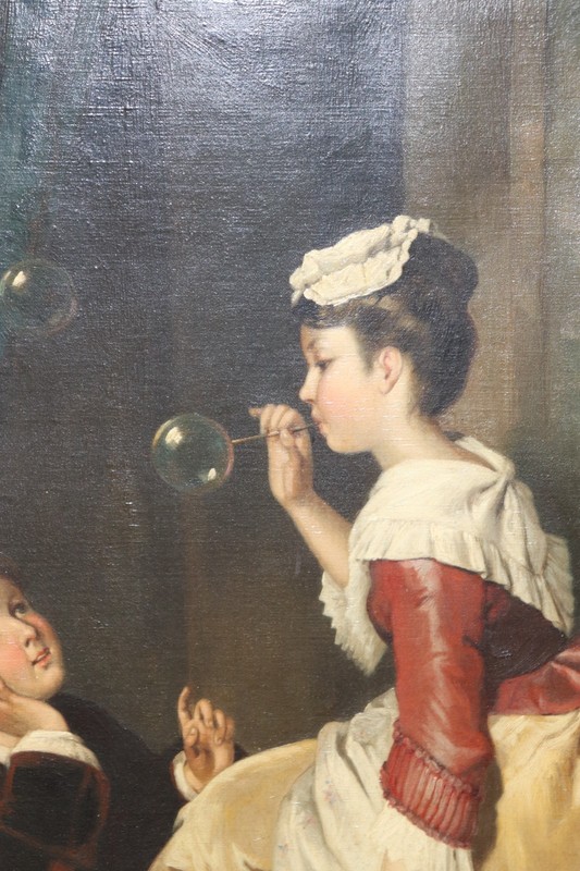 French (?) artist P. Brenner “Blowing bubbles”, oil painting on canvas gallery