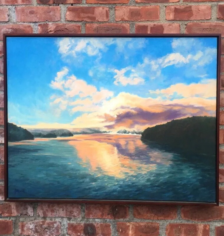 Hudson River Valley Artist Anne Johann Signed Oil On Canvas. Riverscape
