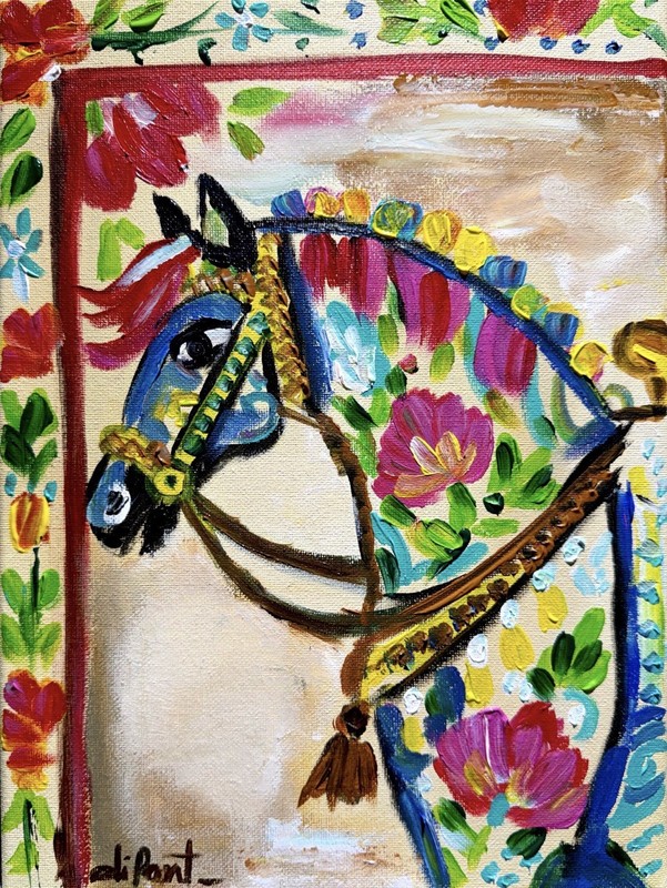 Festive Horse Original Art 9x12 Canvas Wall Art Fine Art Abstract Home Decor gallery