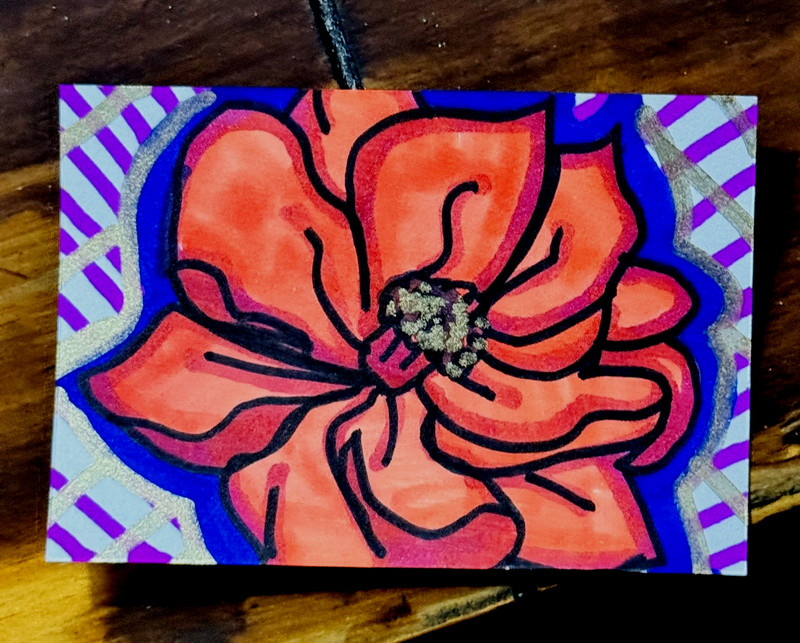ACEO Miniature Art Piece-Golden Vision-Vibrant-Floral, Original-Caroline Hanold