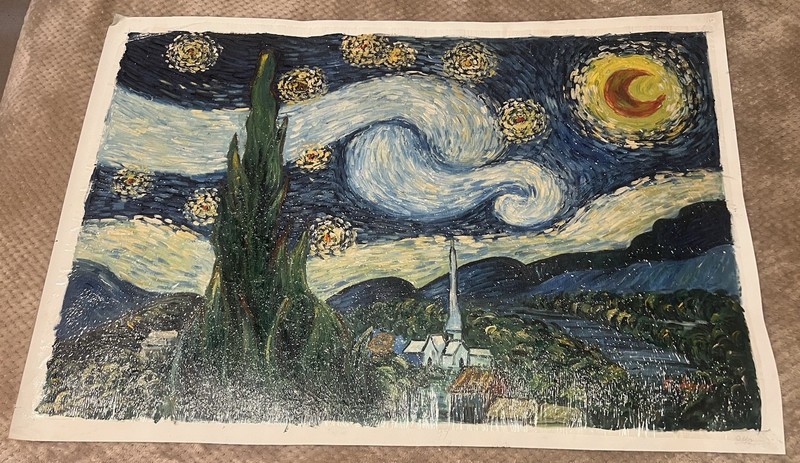 Vincent Van Gogh Starry Night Oil painting Original On Canvas Repo Signed 27×39