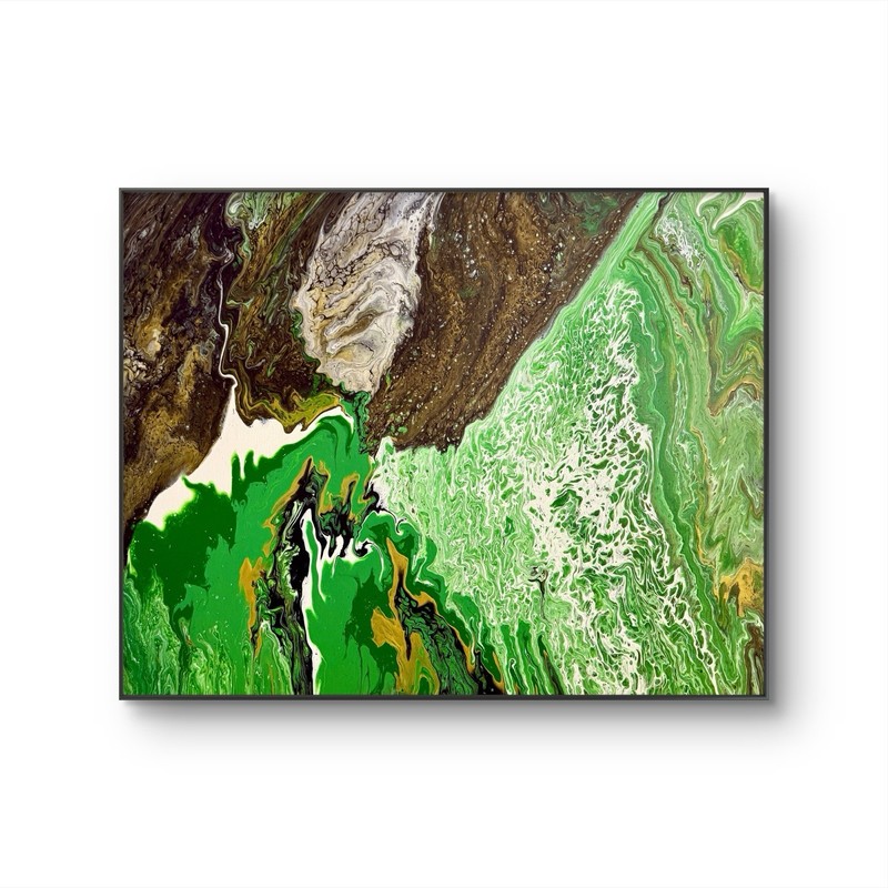 Original 24×36 Large Abstract Acrylic Pour Painting Emerald Gold XL Statement