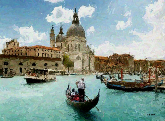 VENICE ITALY Painting Giclee Canvas Signed 16″x20″ with mat frame Impressionism