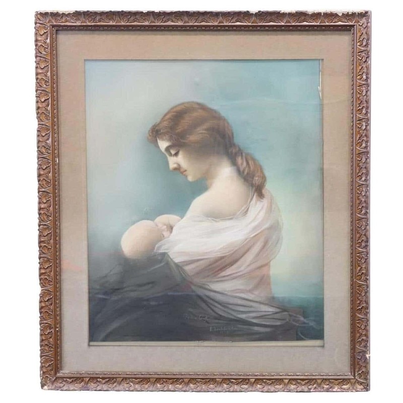 God's Gift Watercolor Painting signed by E. Lochlilar 1915- H 28" W 25"