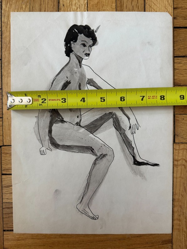 Vintage Sm 1950s Gouache Painting Woman Female Portrait Academic Study 11.5×8.2