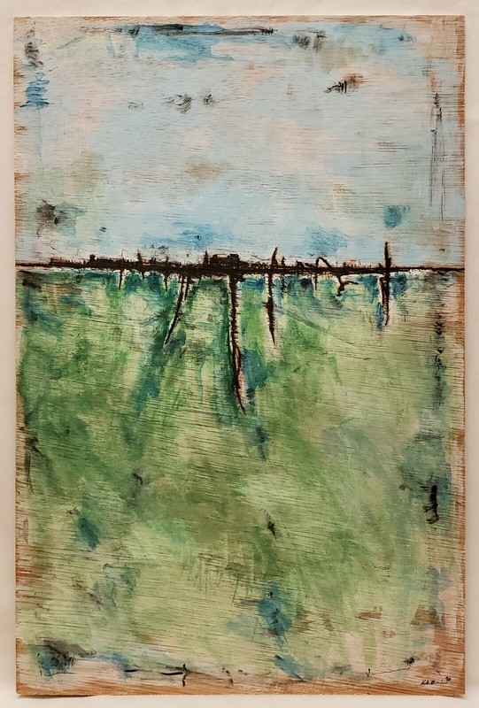 Original Abstract Modern Minimal Landscape Painting On Wood Panel By K.A.Davis