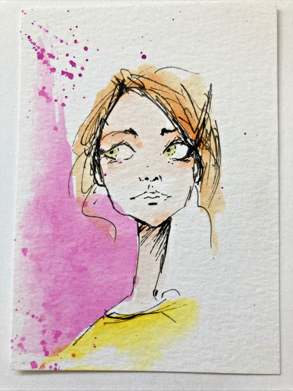 ACEO Original Watercolor Painting Abstract Woman ATC Artist Trading Card OOAK