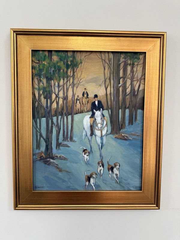 Joan Hollander Original Oil Painting Fox Hunt Signed Framed 25×21 Equestrian Art