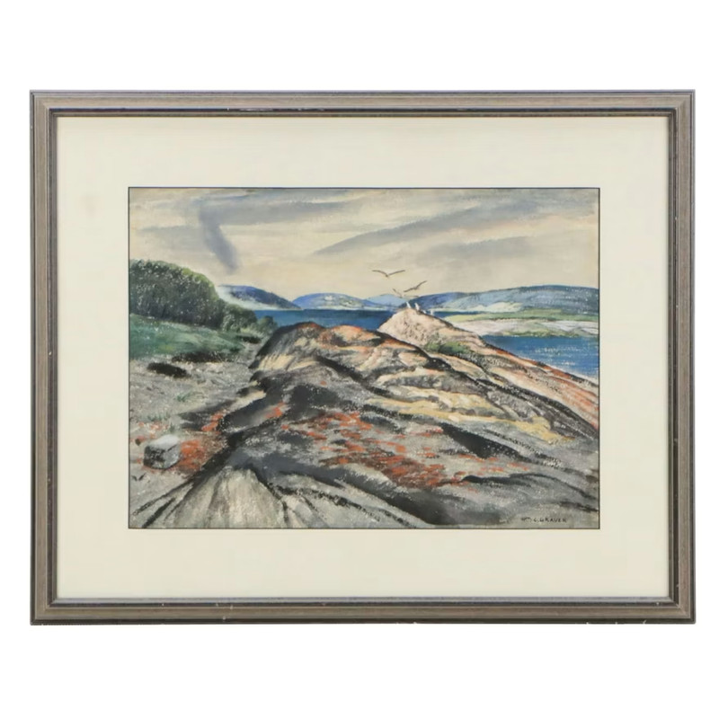 Vintage Maine Watercolor Bailey & Orr Islands Framed Signed Wm. C. Grauer