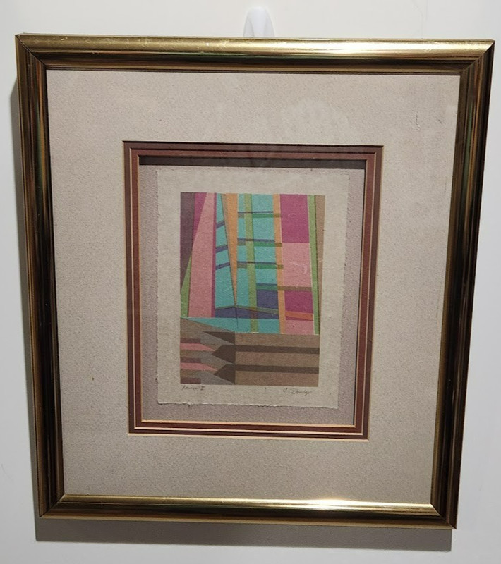 vtg Abstract Wall Art signed C. Dunlap For Harris G. Strong LUMEN I MCM 15 x 17