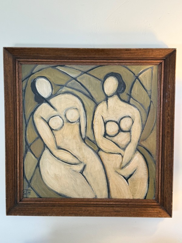 STM Mid-century modern painting of two figures(circa 1940s-60s)