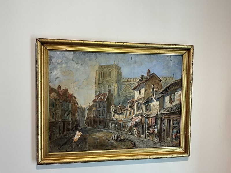 early unsigned watercolor Abbeville street scene Charles James Keats c. 1890’s