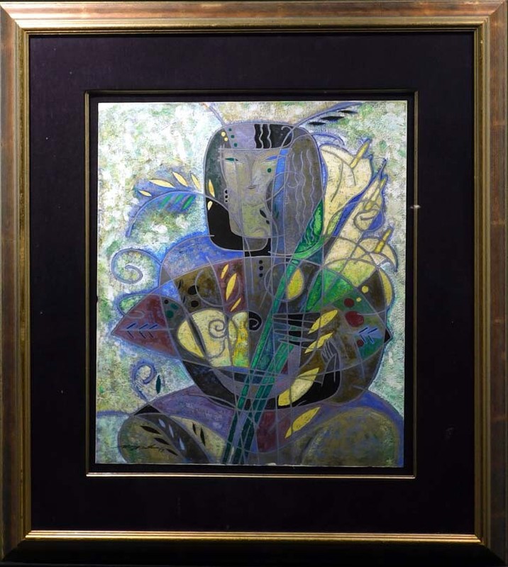 Wong Shue «Soft Lilies» Untitled» Original Guache Painting on Paper framed