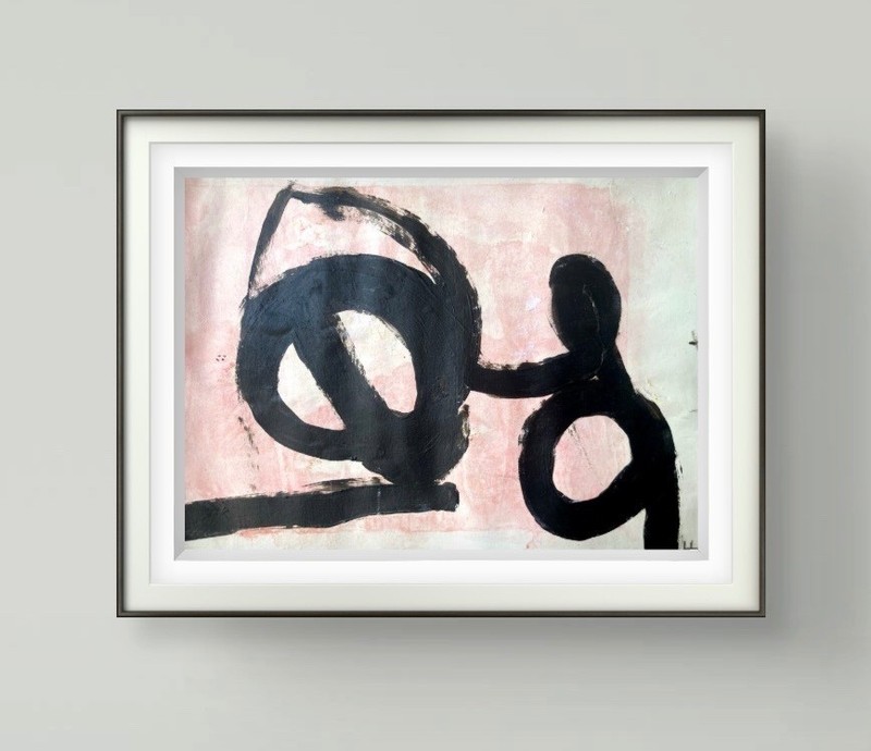 Original Black+White Abstract 9×12 Acrylic Painting on Paper, Holly Hammond