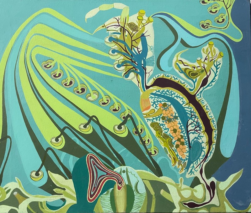 Abstract Acrylic painting Blue Green Plant anatomy 20 x 24