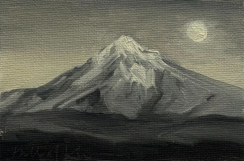 Mt. Hood Oregon scenic landscape oil painting by living artist. 4×6″