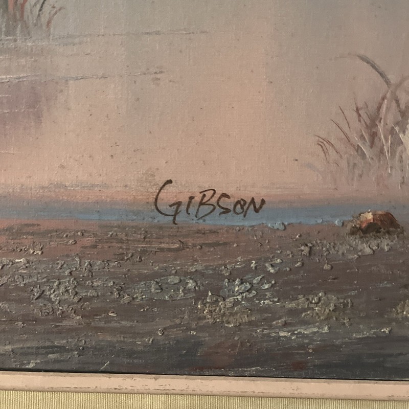 Gibson Framed Signed Seascape Lighthouse & Seagulls Painting - Realism, Large gallery