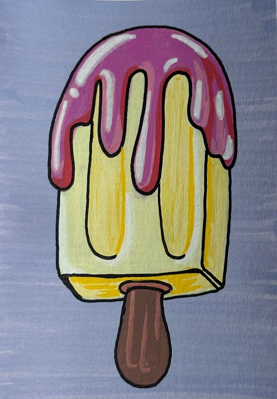 Original ACEO Banana Drip Popsicle Painting OOAK Miniature Pop Art Card gallery