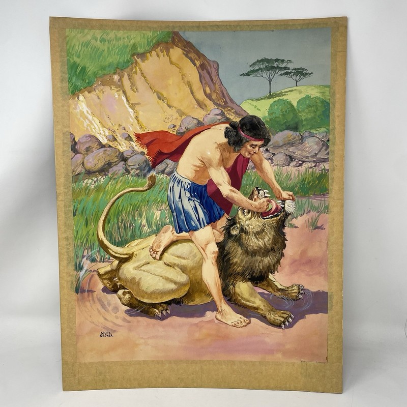 Whitman Frame Tray Puzzle Original Painting Art Lajos Segner Bible Samson & Lion
