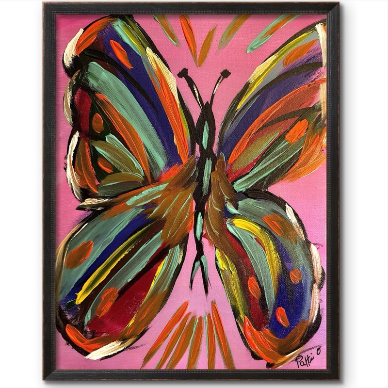 Butterfly Bloom Painting Original 14×11 Painting Canvas Signed Expressionist Art